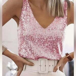 1201.Sequin Pink Sleeveless Top